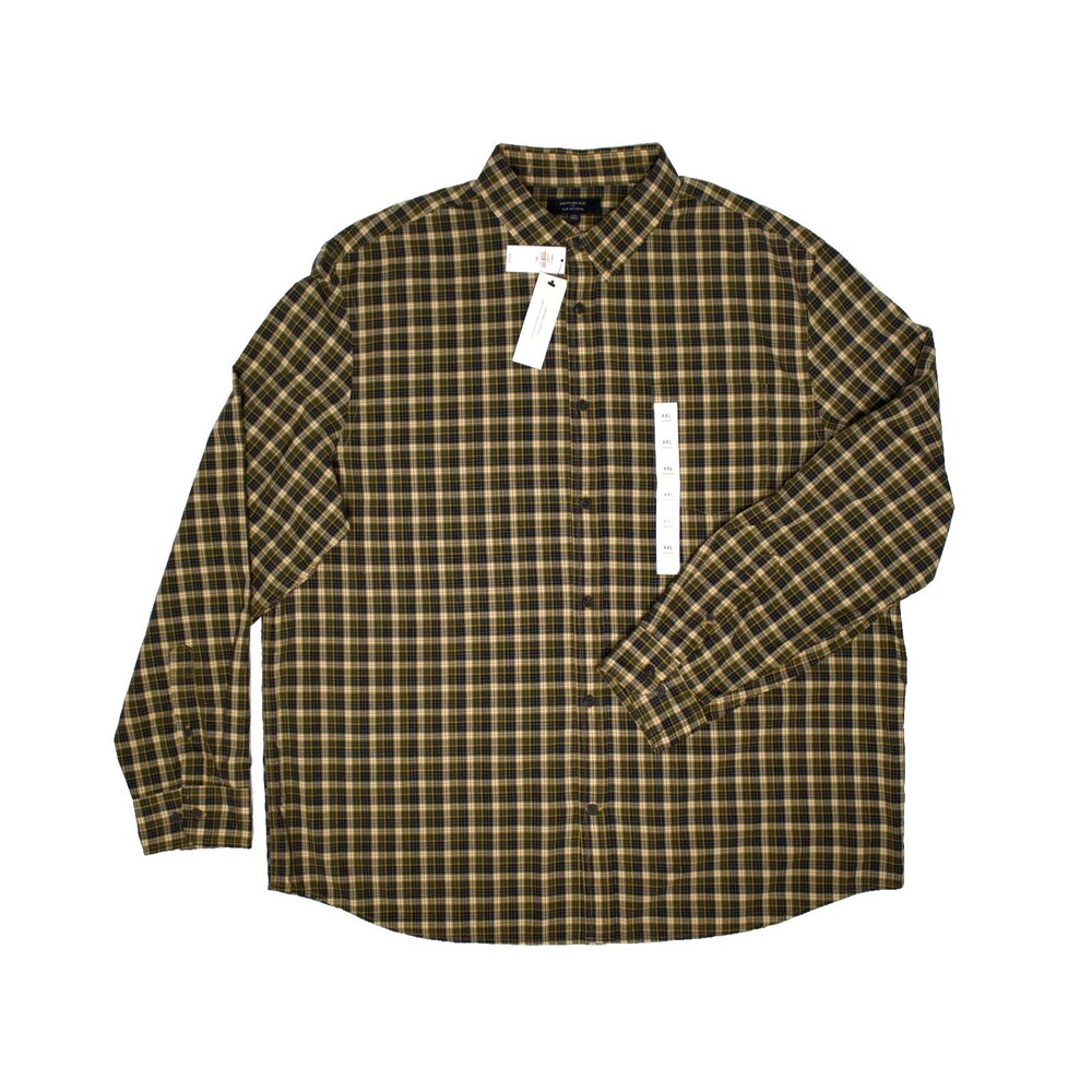 NWT Banana Republic Organic Cotton Yellow Black Plaid Untucked Button Shirt XXL